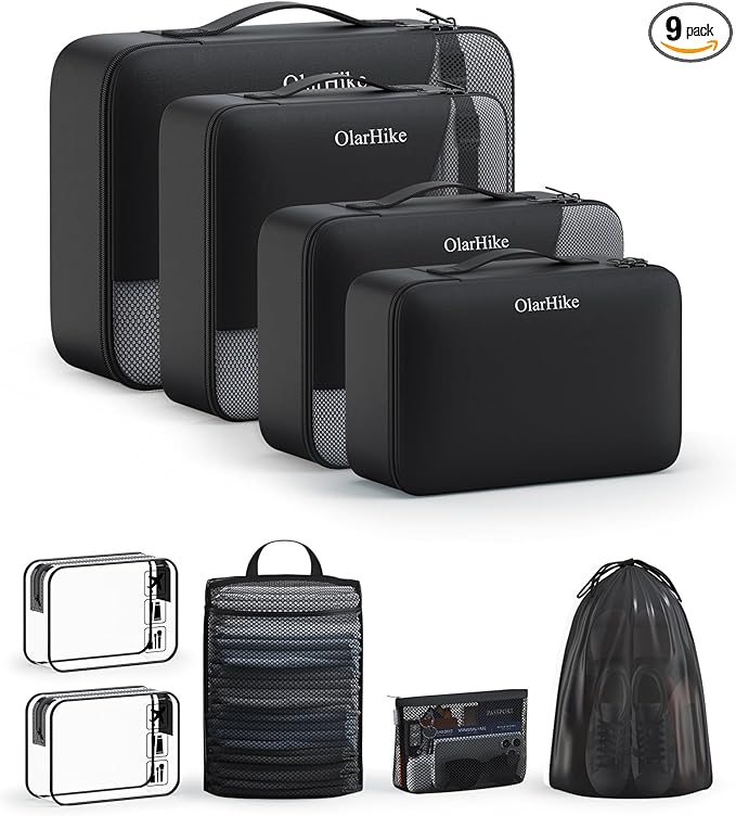 9 Set Packing Cubes for Travel, Gifts for Women Mom, Anti-Tearing Suitcase Organizer, OlarHike Vacation Essentials & Accessories for Cruise Ship