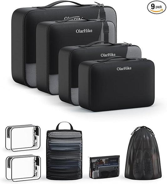 9 Set Packing Cubes for Travel, Gifts for Women Mom, Anti-Tearing Suitcase Organizer, OlarHike Vacation Essentials & Accessories for Cruise Ship