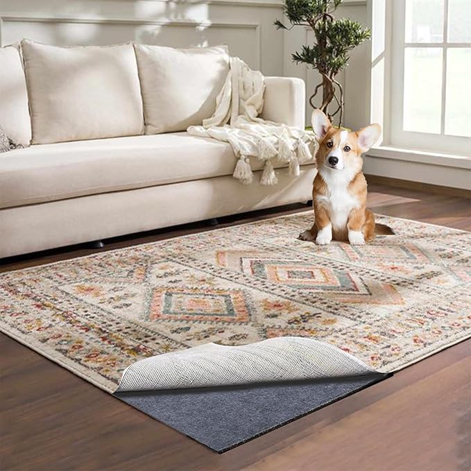 Waterproof Rug Pad, 4x4 ft Area Rug Non-Slip Carpet Pad, Non-Slip Rug Pads for All Floors and Finishes, Felt Pad for Hardwood Floors, Keeps Carpets in Place Soft and Safe