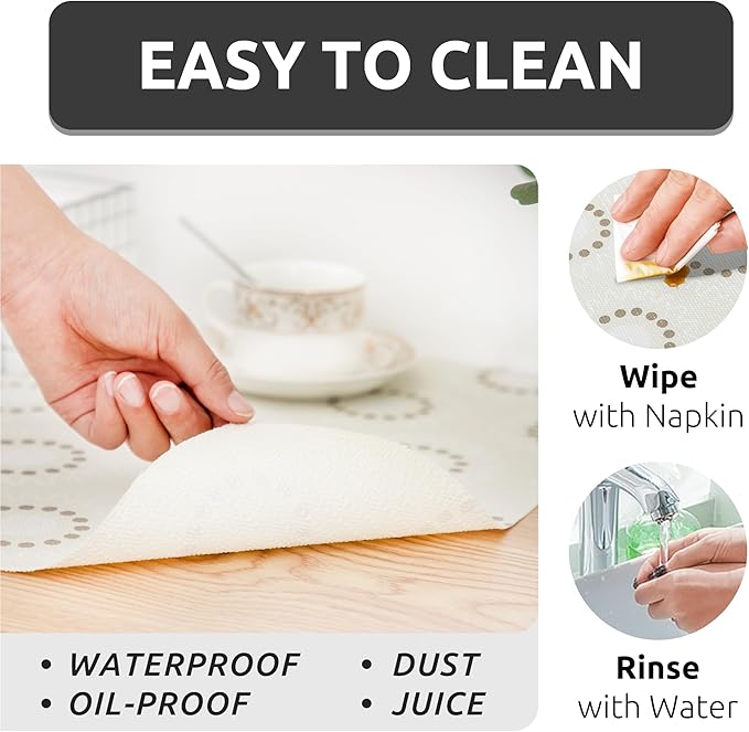 FIFTY FEET 12X120 Inch Shelf Liner for Kitchen Cabinets, PVC Drawer Liner for Dresser Non-Slip Bathroom, Non-Adhesive Cabinet Liner Washable (Beige Circle)(2 Roll)