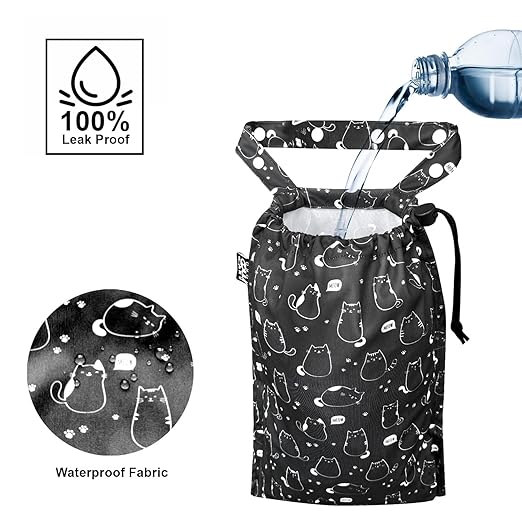2 Pack Leakproof Car Trash Bags Detachable Waterproof Garbage Bags with Drawstring Hanging Organizer for Back Seat & Travel Cute Cats Design