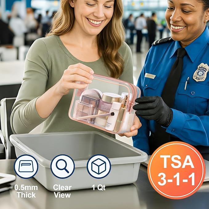 PACKISM TSA Approved Toiletry Bag - 3 Pack Quart-sized Clear Toiletry Bag with Zipper, Clear Makeup Bags Fit Travel Size Toiletries, Carry-onTravel Bags, Light Pinkish Purple