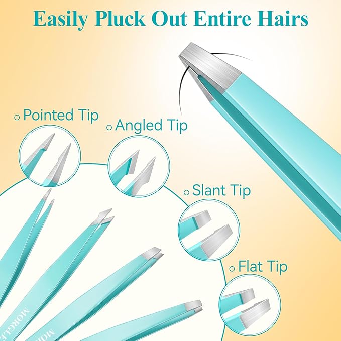 Tweezers for Women Facial Hair, 10 in 1 Pimple Popper Tool Kit with Tweezers, Eyebrow Tweezers Kit with Eyebrow Trimmer & Scissors, Razor, Travel Bag, Hair Plucking Daily Beauty Tools