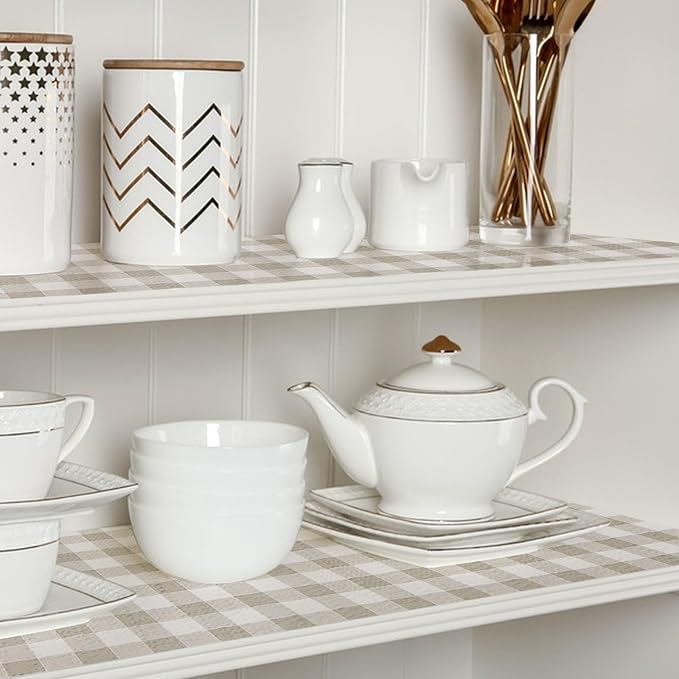 Drawer Shelf Liner, Non-Slip Kitchen Cabinet Liners Non-Adhesive Thick Strong Grip Waterproof Mats Protect Dresser Shelves Cupboard Bathroom Cabinets, Green Plaid, 23.6 in X 30 FT