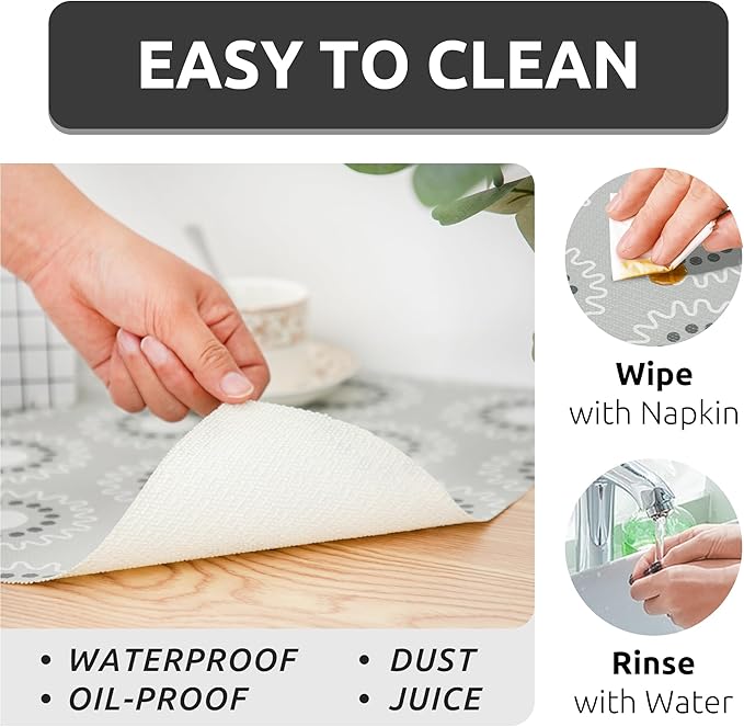 18X96 Inch Shelf Liner for Kitchen Cabinets, PVC Drawer Liner for Dresser Non-Slip Bathroom, Non-Adhesive Cabinet Liner Washable (Grey Circle)(5 Roll)