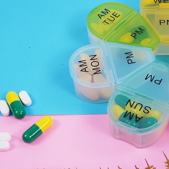 7-Day AM/PM Pill Organizer - Floral Shaped Weekly Medication Box with 7 Color-Coded Compartments, Compact & Portable for Travel, Home Use (Single Pack)