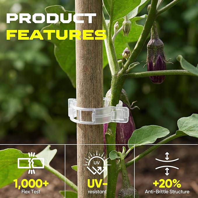 100pcs Secured Plant Clips, Plastic Trellis Garden Support Clips for Climbing, Outdoor Clips for Support Grape Tomato Vine Vegetables Plants, Reusable Clips to Grow Upright Makes Plants Healthier