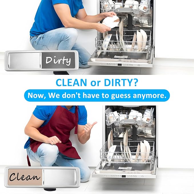 Dishwasher Magnet Clean Dirty Sign, Slide Strong Clean and Dirty Refrigerator Magnet Indicator for Dishwasher, Non-Scratch, Easy to Read, Self-Adhesive for Non-Magnetic Dishwasher（LightGray Brown）