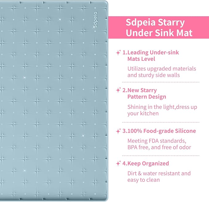 Sdpeia Under Sink Mat 34"×22" Waterproof Silicone Cabinet Liner & Sink Protector for Kitchen & Bathroom, Multi-Purpose Organizers Tray for Pets, Laundry, Cat Litter Mat