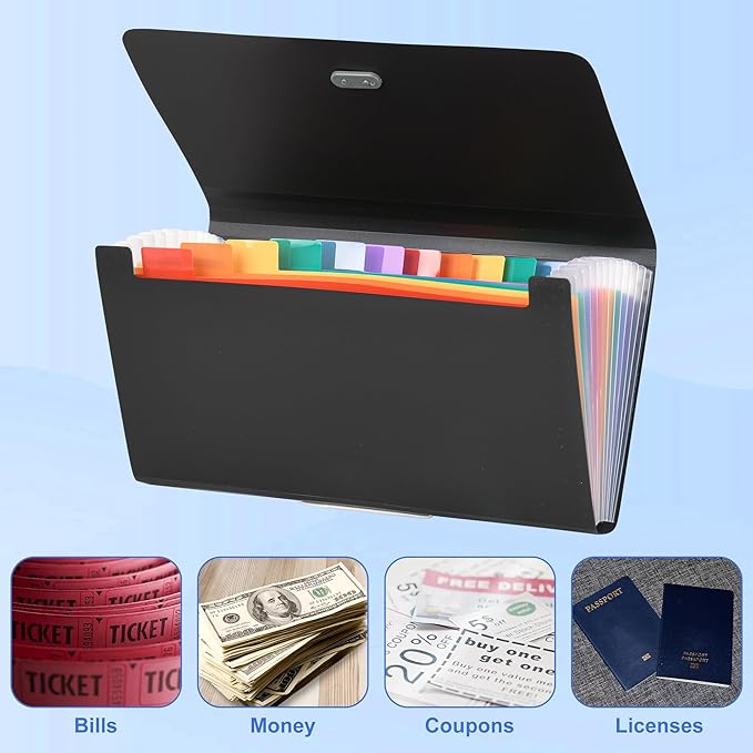 2 Pcs 13 Pockets Expanding File Folders,B6 Accordion Folders/Portable Receipt Organizer/for Receipts, Taxes, Monthly Bills, Cards, Checks, Coupons, Vouchers, Change