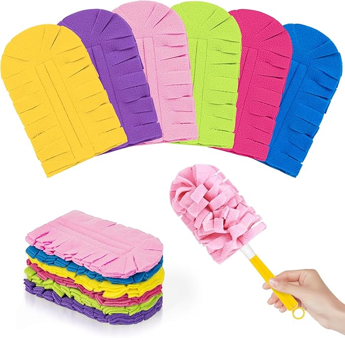 6 PCS Fleece Reusable Duster Refills for Swiffer, Washable Heavy Duty Duster Pads, 360 Cleaning Pads for Fan, Window, Furniture, Floor(Include 1 Handle)