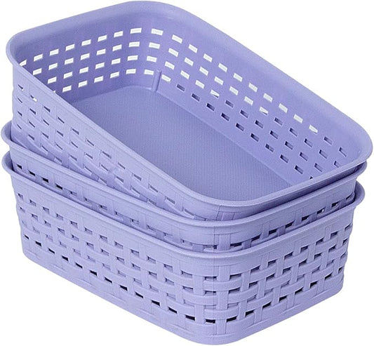 Soddeph Plastic Storage Baskets for Cabinets, Household Pantry Organization with Handle,Organizer Bins for Room,Bathrooms,Under-Sink,Kitchen (Purple, XS-3PACK)