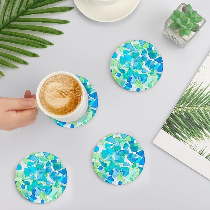 2 Pack Ceramic Coasters for Drinks – Absorbent Stone Coaster with Non-Slip Cork Back, Heat-Resistant & Durable for Coffee Table & Desk, Aesthetic Home & Office Decor (Stained Glass)