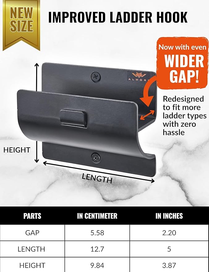 Ladder Hook - Black Heavy Duty Ladder Brackets for Garage Wall - Utility Hook for Wall Mount Ladder Storage, Folding Chair - Tool Holder to Organize Garage and Shed