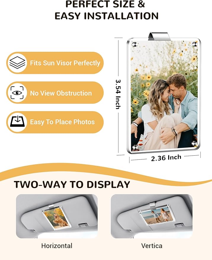4 Pack Car Picture Holder, Clear Acrylic Magnetic Car Photo Holder, Horizontal & Vertical Photo Car Visor Photo Clip, Personalized Car Picture Frame, Suitable for Adding Family, Personal or Pets Photos