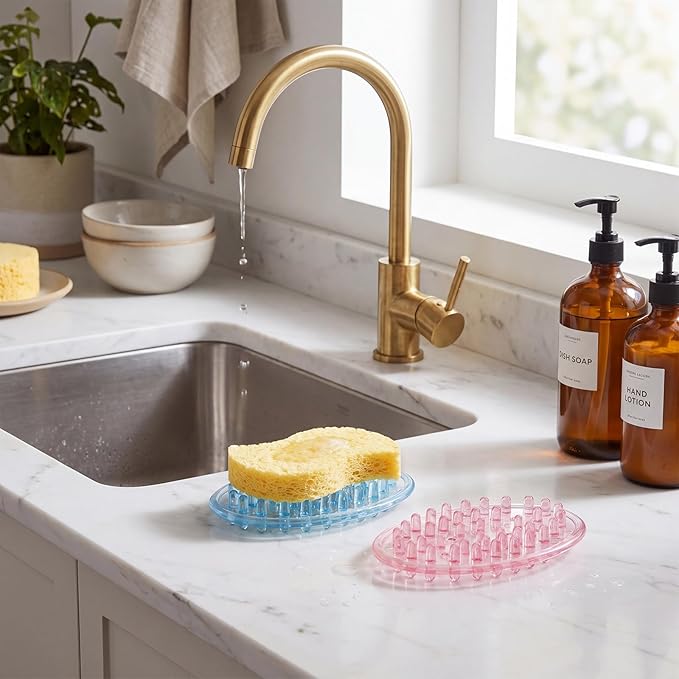 4 Pcs Plastic Soap Holder Soap Dish Bar Saver Tray with Holes Sponge Holder for Kitchen Bathroom Shower Counter, 4.5 x 3 x 0.7 Inches (Pink,Blue)