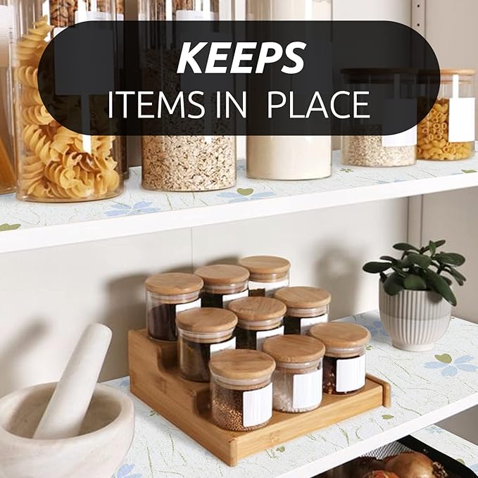 RAY STAR 18X96 Inch Shelf Liner for Kitchen Cabinets, Non-Adhesive Cabinet Liner Washable, PVC Drawer Liner for Dresser Non-Slip Bathroom (Floral)(7 Roll)