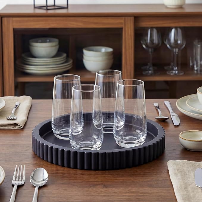 Round Concrete Decorative Tray for Coffee Table Decoration 12" Black Table Centerpieces Decorative Ottoman Tray for Serve Home Decoration Accent Bandejas Decorativas Gift