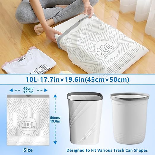 OKKEAI 2.6 Gallon Bathroom Small Trash Bags, White Drawstring Garbage Bags – 90 Count Tear-Free, Heavy Duty Printed Liners, Leak-Proof White Trash Bag for Kitchen, Office, Multipurpose Use