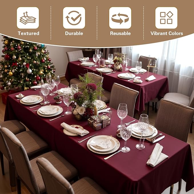sancua Tablecloths for 6 Foot Rectangle Tables, 6 Pack - Washable Polyester Fabric Table Cloth for Chirstmas Party, Birthday, Banquet Reception, 54x108 Inch Burgundy