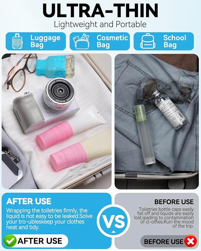 16 Pack Silicone Bottle Cover,Travel Essential for Women Men,Cruise Ship Essentials 2026,Beach Vacation Essentials,Travel Size Toiletries,Airplane Travels Accessories Elastic Sleeves for Leak Proofing