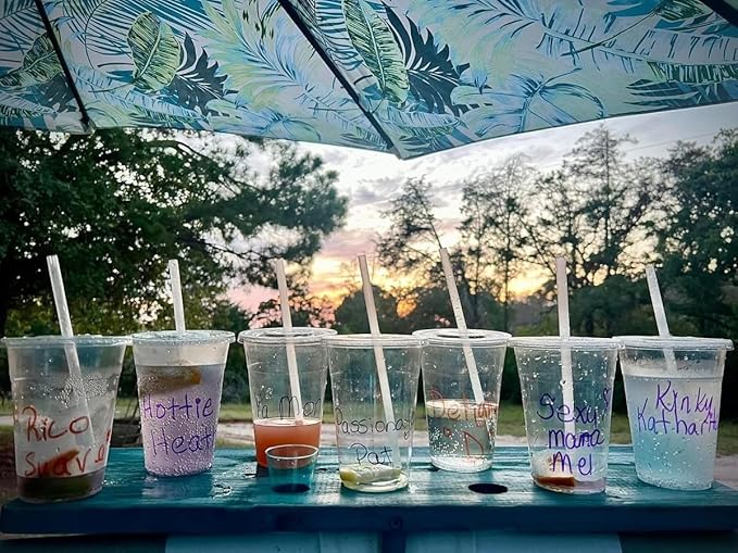 TashiBox 16oz-100 Count Plastic cups with flat lids | Disposable Plastic Ice coffee Cups to go | Crystal Clear