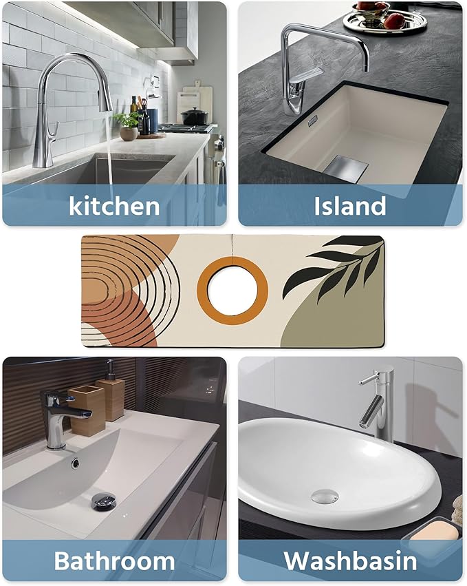 Patterned Sink Faucet Mat Kitchen Splash Guard Super Absorbent Drying Mat, Non-Slip Drain Pad for Kitchen Counter or Bathroom-24x5.5in