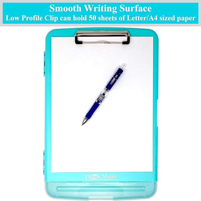 Think2Master Teal Plastic Storage Clipboard with Pencil Holder. | 25% Heavier & 25% Sturdier| Heavy Duty. Must Have for Nurses, Teachers & Classrooms.