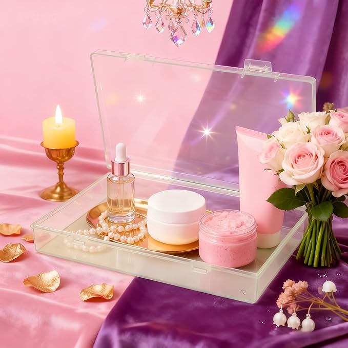 LJY 6 Pieces Rectangular Empty Mini Clear Plastic Organizer Storage Box Containers with Hinged Lids (7.1 x 4.3 x 1.2 inch, Green)