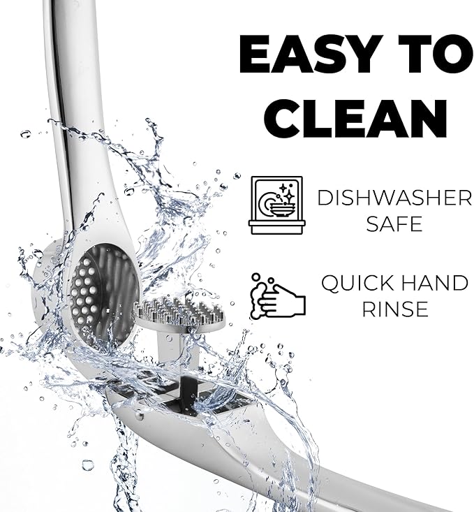 Zulay Kitchen Premium Garlic Press Set – Rust Proof & Dishwasher Safe Garlic Mincer Tool with Silicone Garlic Peeler & Brush, Easy Squeeze & Clean, Ergonomic Soft Grip Handle - Medium – Chrome