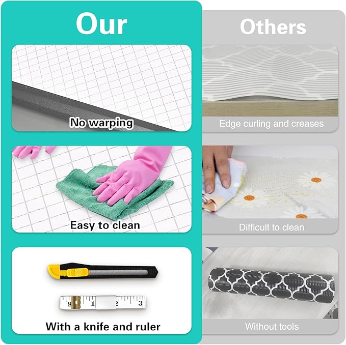Shelf and Drawer Liner for Kitchen Cabinet,12 in x 30 FT Non-Adhesive Rhombus Cabinet Liners for Shelves Non-Slip Waterproof Kitchen Drawer Liners Contact Paper Shelf Paper with Knife and Tape Measure