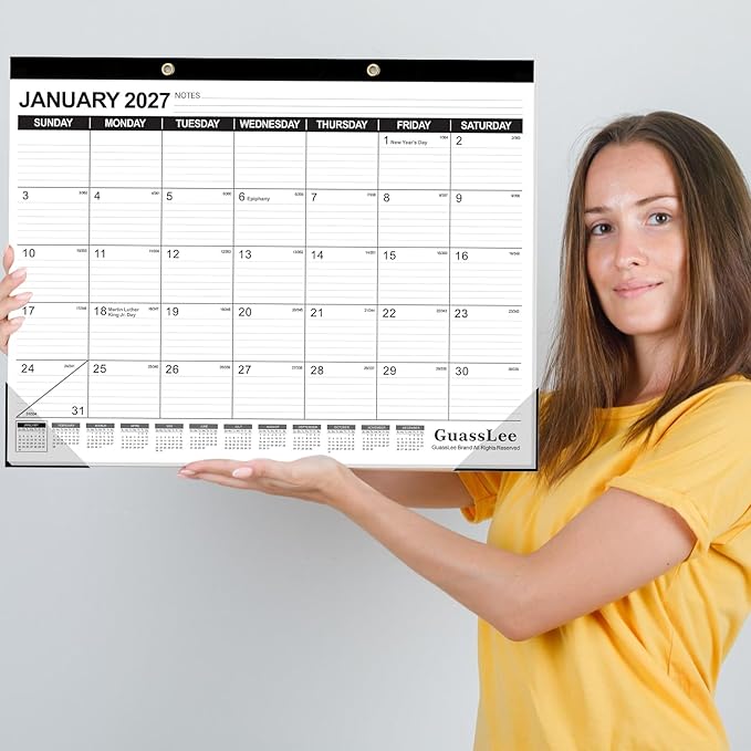 GuassLee Large Desk Calendar 2026, 3 Packs, 19 Months from Jun. 2026 to Dec. 2027, 22" x 17" Desk/Wall Calendar Hanging Planner with Julian Date, Notes, Corner Protectors for School Home Office