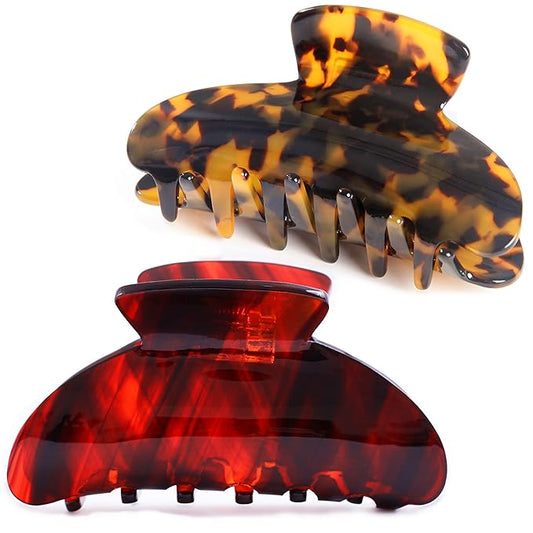 Big Claw Hair Clips for Women Hair Jaw Clips Large Hair Claw Clamps Acetate Hair Clip 2 Pack,Tortoise/Burgundy