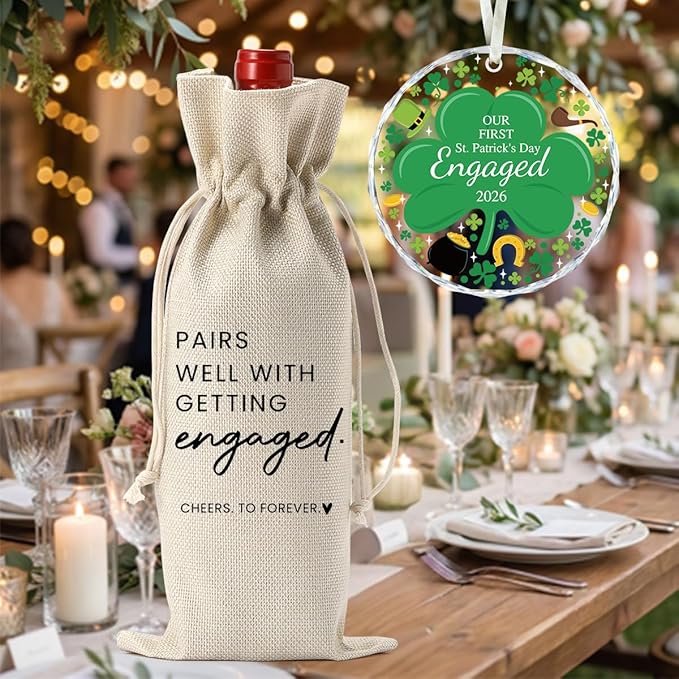 Engaged Gifts Engagement Gifts for Couples Her, Engagement Party Decorations for Women Couple Bride Our St. Patrick's Day Engaged Wine Bag Acrylic Ornament 2026
