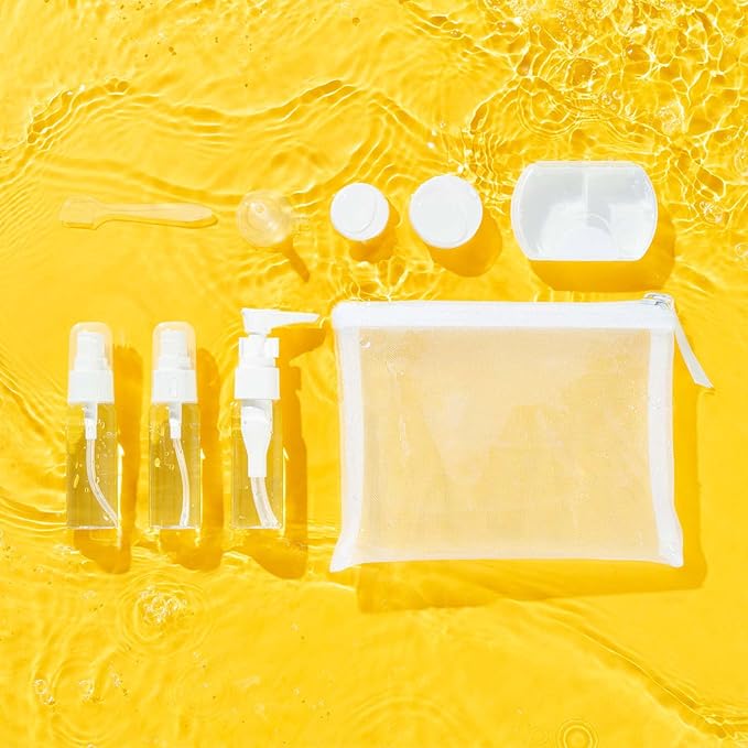 Travel Essestials 9 Piece Travel Kit, TSA Airline Carry-on Approved Size, Travel Bottles, Pill Case and Toiletry Bag Kit