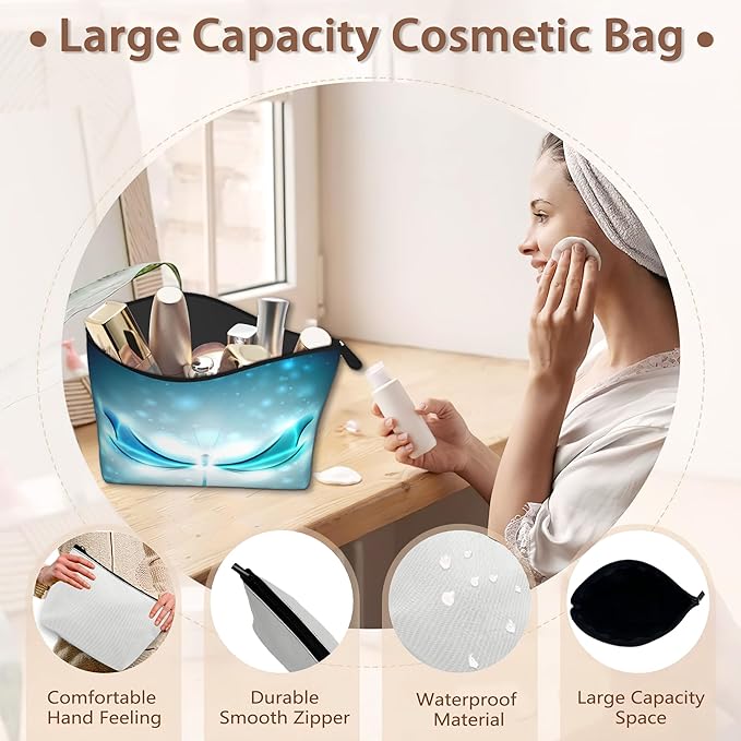 Blue Glowing Dragonfly Cosmetic Bag Abstract Makeup Bags,Travel Make up Bags for Women Girls Cute Zipper Pouch Toiletry Organizer Bag Travel Essentials