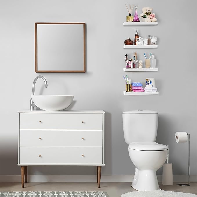 Sorbus Floating Shelves for Wall, 16" White Bathroom Storage for Kitchen, Bedroom, Living Room, Over Toilet, Hanging Book Shelf Home Decor (4 Pack)