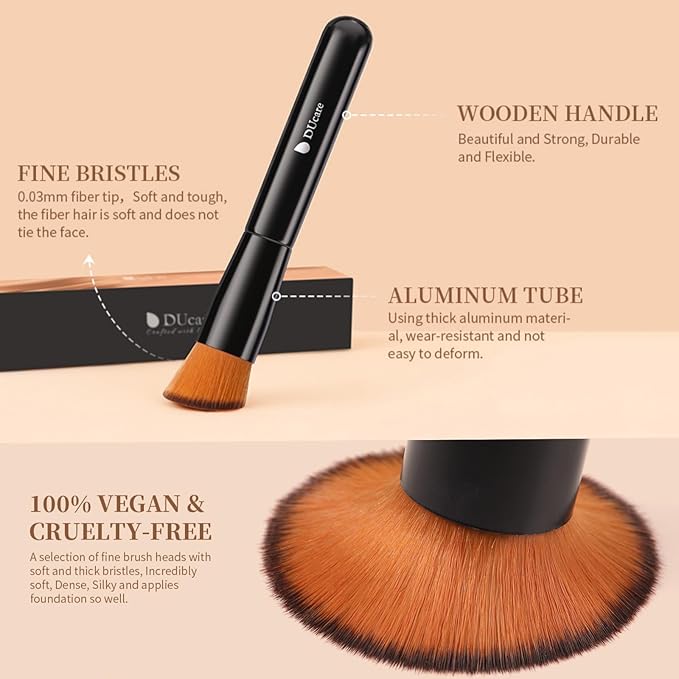 DUcare Foundation Brush and Concealer Brush 2Pcs Contour Bronzer Kabuki Brush for Face Synthetic Liquid Blending Mineral Powder Makeup Tools