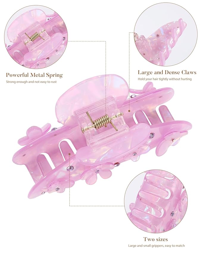 3PCS Acrylic Flower Hair Claw Clips - 2 Styles Durable Medium Small Claw Clips for Women, Strong Hold Cute Non Slip Stylish Accessories Decroation Buns for Thick Thin Hair (Purple)