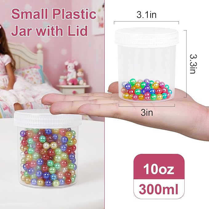 4 Pack 10oz Wide Mouth Travel Containers, PP Clear Leak Proof Travel Plastic Jars with Lids for Creams Lotion Cosmetic, Jewelry Beads, Sample, Small Items Storage