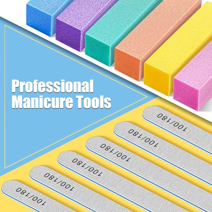 TsMADDTs Nail Buffers and Files, 6PCS Buffer Blocks, 6PCS 100 180 Grit Files, Professional Manicure Tools Kit, Nail Care Tools Kit