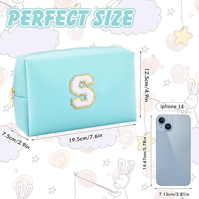 Gifts for Girls Initial Makeup Bag Personalized Cosmetic Bag with Zipper Cute Travel Toiletry Bag Waterproof PU Preppy Makeup Pouch Birthday Gift for Teen Girls Women(Blue S)