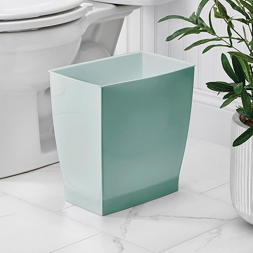 iDesign Small Plastic Bathroom Trash Can, Slim Rectangle Garbage Bin for Bedroom, Office, Dorm, Soft Aqua Blue
