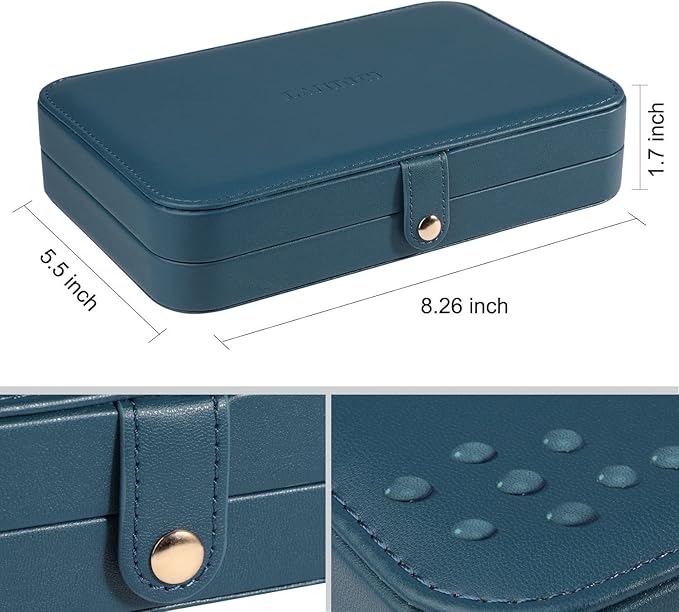 LANDICI Small Jewelry Box for Women Girls, PU Leather Travel Jewelry Organizer Case, Jewellery Storage Holder Display for Ring Earrings Necklace Bracelet Bangle Watch Men Kids Gift, Bluish Green