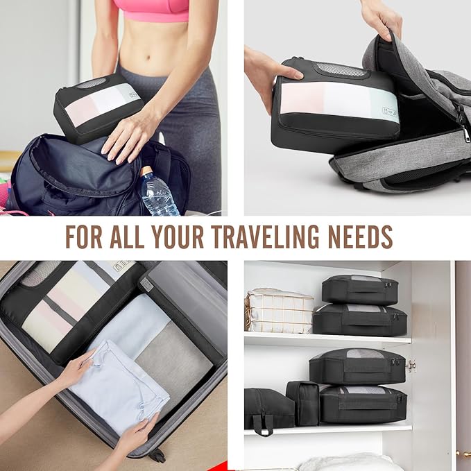 Veken 10 Set Packing Cubes for Travel Essentials, Suitcase Organizer Bags in 4 Sizes, Carry-On Luggage Accessories with Laundry & Toiletry Bag, Airplane Must-Have, Road Trip & Camping, Gifts for Men