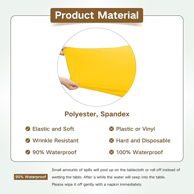 Square Fitted Table Cover Elastic Tablecloth Stretch Spandex Table Topper Cap Cover for Dining Kitchen Home Party Yellow 34X34 Inch