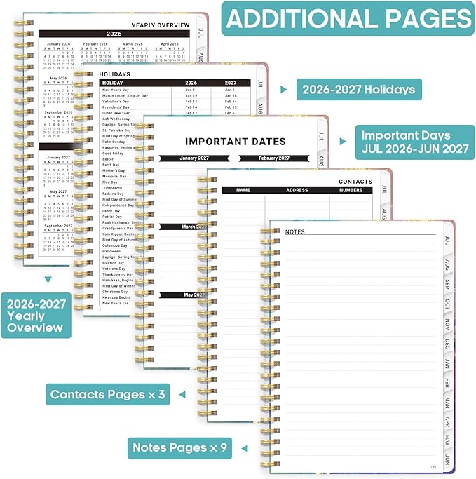 Academic Planner 2026-2027, Weekly and Monthly Calendar Book, July 2026 – June 2027, Hardcover Planner with Tabs, Perfect for Teachers, Students, Women & Men, A5 (6.4" x 8.5") - Gold