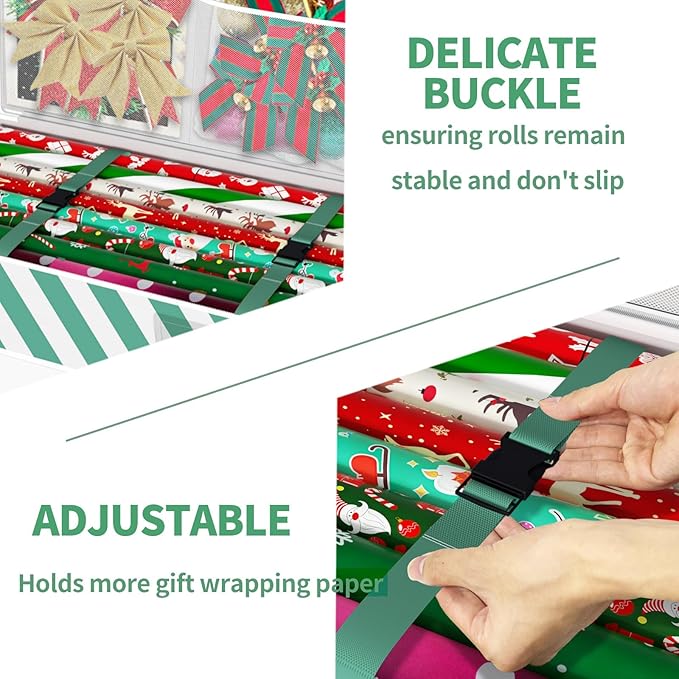 Safana Wrapping Paper Organizer Storage Bag, 42" Durable 600d Oxford Christmas Gift Wrapping Organizer Box Under Bed Storage Containers for Decorations Paper Rolls, Ribbons, Balls, Bows (Green Stripe)
