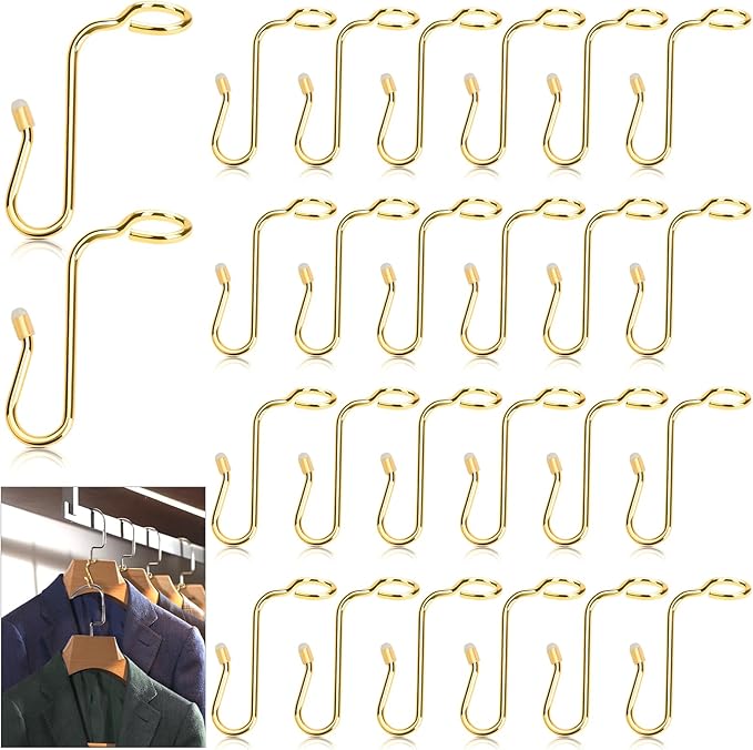50 Pieces Hanger Connector Hooks, Metal Hanger Extender Hooks, Stable Clothes Hangers Connector for Different Clothes Hangers, 8.7 mm/0.35 Inch Hole Diameter, Gold