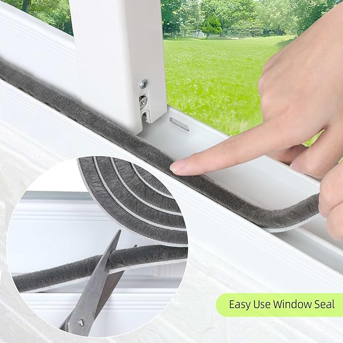 2Pack MILEQEE Door Brush Seal, 66 Feet Total, Felt Pile Weather Stripping for Doors, Weather Strip for Windows Cabinet, Self Adhesive Draft Blocker, Dust Stopper Sliding Door Seal Winter, Grey 20m